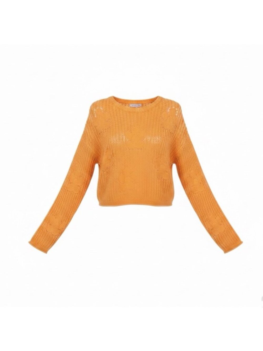 Sincerely Jules Womens Orange Cropped Sweater With Floral Knit Detail Size S